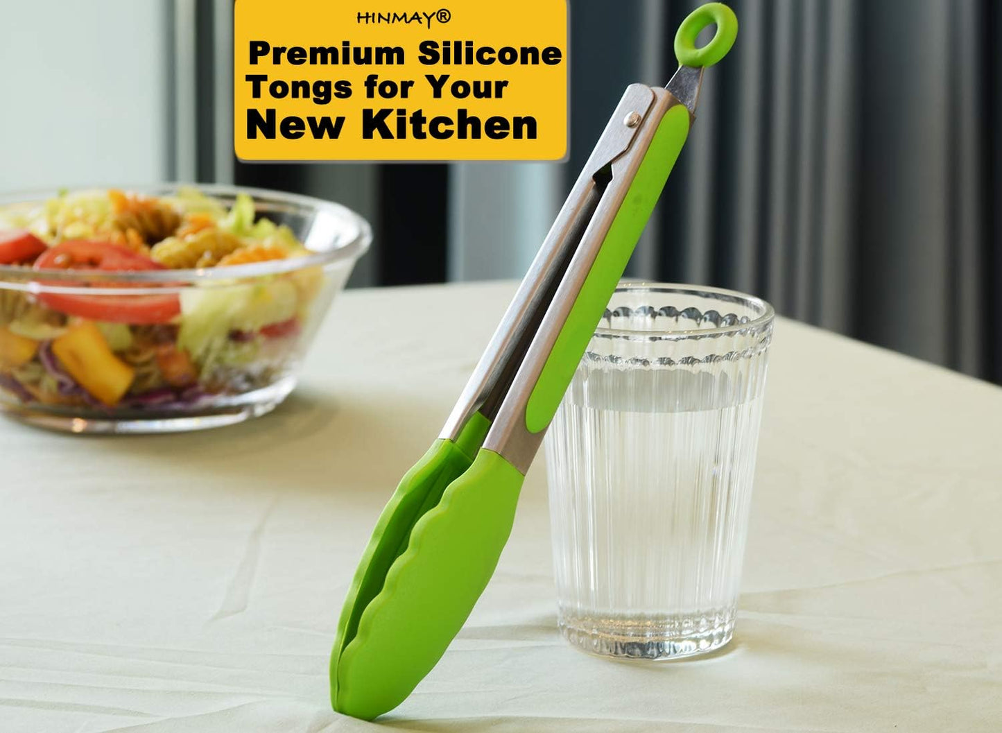 HINMAY Stainless Steel Kitchen Tongs 9-Inch Cooking Tongs, Set of 3