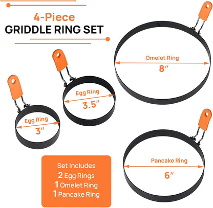 Hhyn Round & Square Egg Rings Set with Orange Silicone Handle