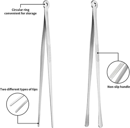 Kirecoo Kitchen Cooking Tongs Tweezers - 2PCS 12" Metal Stainless Steel Tongs for Cooking, Fine Kitchen Utensils, Extra Long Food Chef Tweezers with Precision Serrated Tips for Grill, Serving, Salad