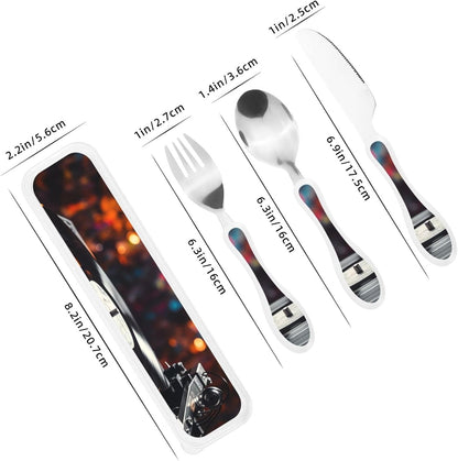 3-Piece Kids Silverware Set With Storage Case, Stainless Steel Reusable Children Safe Knife Spoon Fork Set Blue Active Girl Running Sunset Children Flatware Set For Kids Lunch Box - Colors A