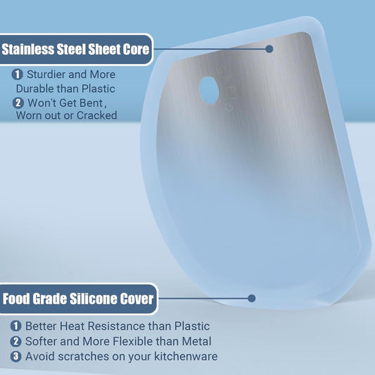 Silicone Dough Scraper with Stainless Steel Sheet, Curved Edge Flexible Bowl Scraper for Baking, Food Grade Silicone Bench Scraper for Sourdough Bread Proofing Basket, 5.98"×4.3", Dark Gray, SAPID