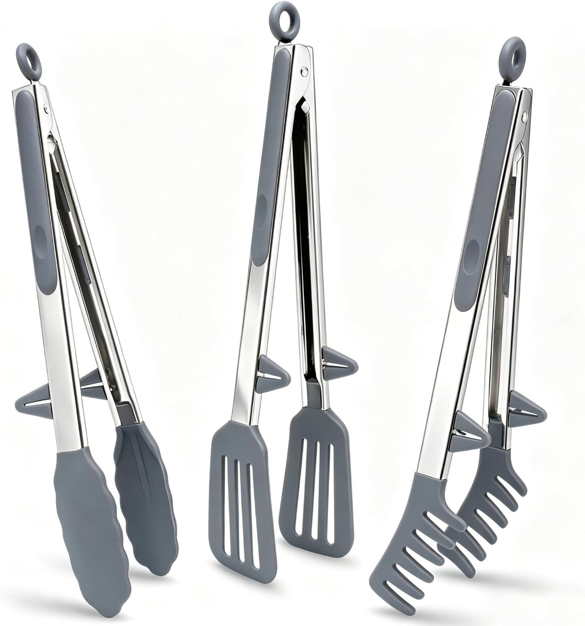 9" Kitchen Tongs for cooking with Silicone Tips, 3Pcs Serving Tongs, Blue