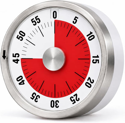 Visual Kitchen Timer for Cooking and Kids with Loud Alarm, No Batteries Required, Classroom Timers for Desk, Mechanical Desk Timer, Magnetic Egg Timer for Study, Chef Clock, Stainless Steel Timer
