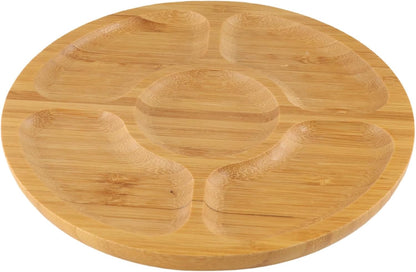 Bamboo Plates Bamboo Tray 5 Compartments Party Platter Fruit platters Snack Tray Candy Tray for Serving Dishes, Serving Platters, Chip and Dip Tray