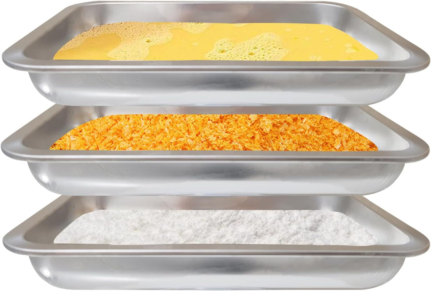 3 Pack Stainless Steel Breading Trays Set,Breading Pans for Marinating, and Prepping Meat Chicken and Fish 10.4" x 7.7" x 1.9"