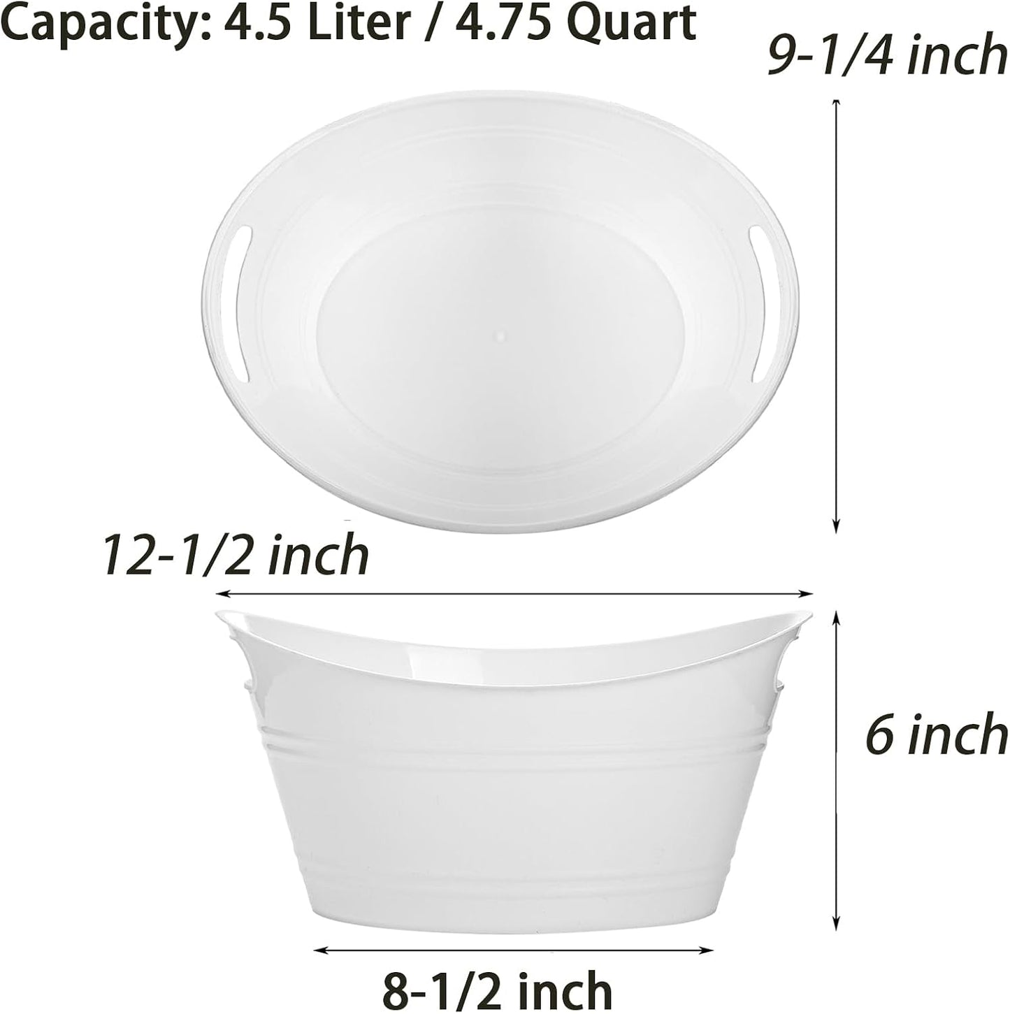 TOPZEA 4 Pack Oval Storage Tub, 4.5 Liter Plastic Wine Bucket Ice Bucket Beverage Tub Party Tub for Ice, Beer, Wine, Drink Cooler Bucket for Bar, Champagne Beverage Chiller Bin for Indoor Outdoor Use