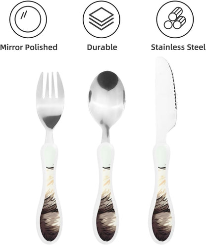 3-Piece Kids Silverware Set With Storage Case, Stainless Steel Reusable Children Safe Knife Spoon Fork Set Blue Active Girl Running Sunset Children Flatware Set For Kids Lunch Box - Colors B