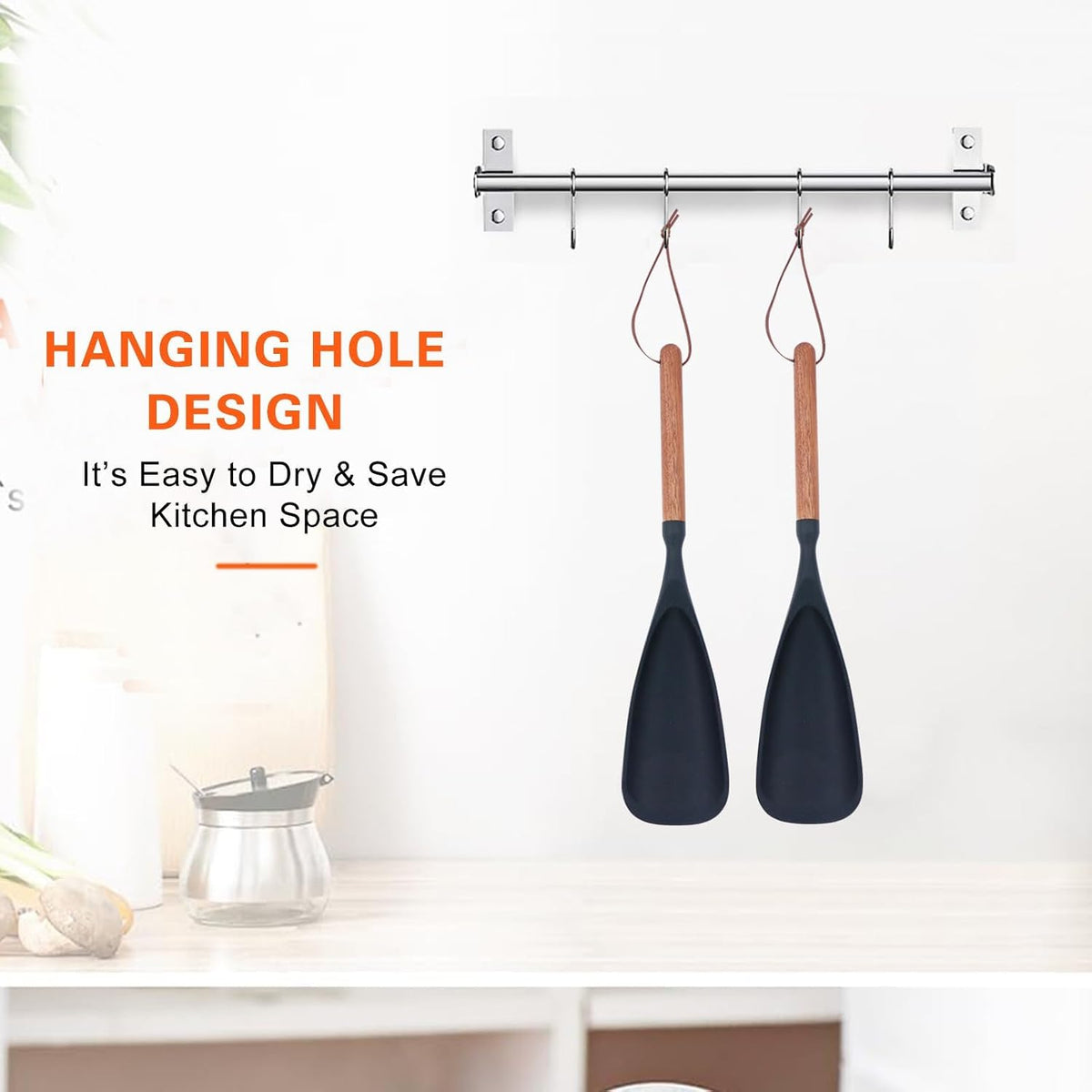 Cooking Spoon for Nonstick Cookwares, Multifunction Spatula Spoon, Great for Both Cooking and Serving, Durable BPA-Free Matte Black Silicone, Wood Handle Spoon, Safe for Nonstick Cooking Surfaces