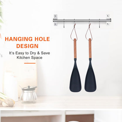 Cooking Spoon for Nonstick Cookwares, Multifunction Spatula Spoon, Great for Both Cooking and Serving, Durable BPA-Free Matte Black Silicone, Wood Handle Spoon, Safe for Nonstick Cooking Surfaces