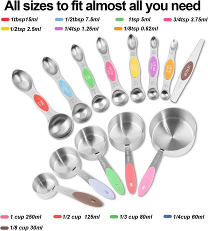 EDELIN Measuring Cups and Magnetic Measuring Spoons Set, Stainless Steel 5 Cups and 7 Spoons (Black)