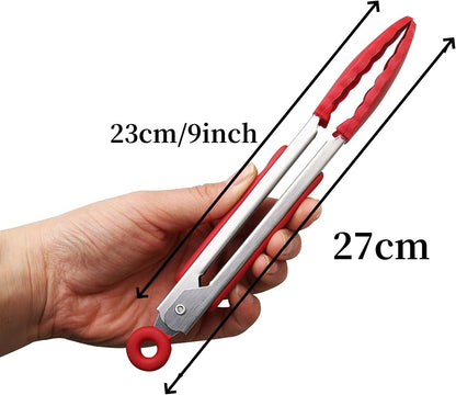 ZHIYE 4Pcs Silicone Tongs, Kitchen Tongs 7” Non-slip & Easy Grip Stainless Steel Handle - Smart Locking Clip - Heat Resistant, Food Grade