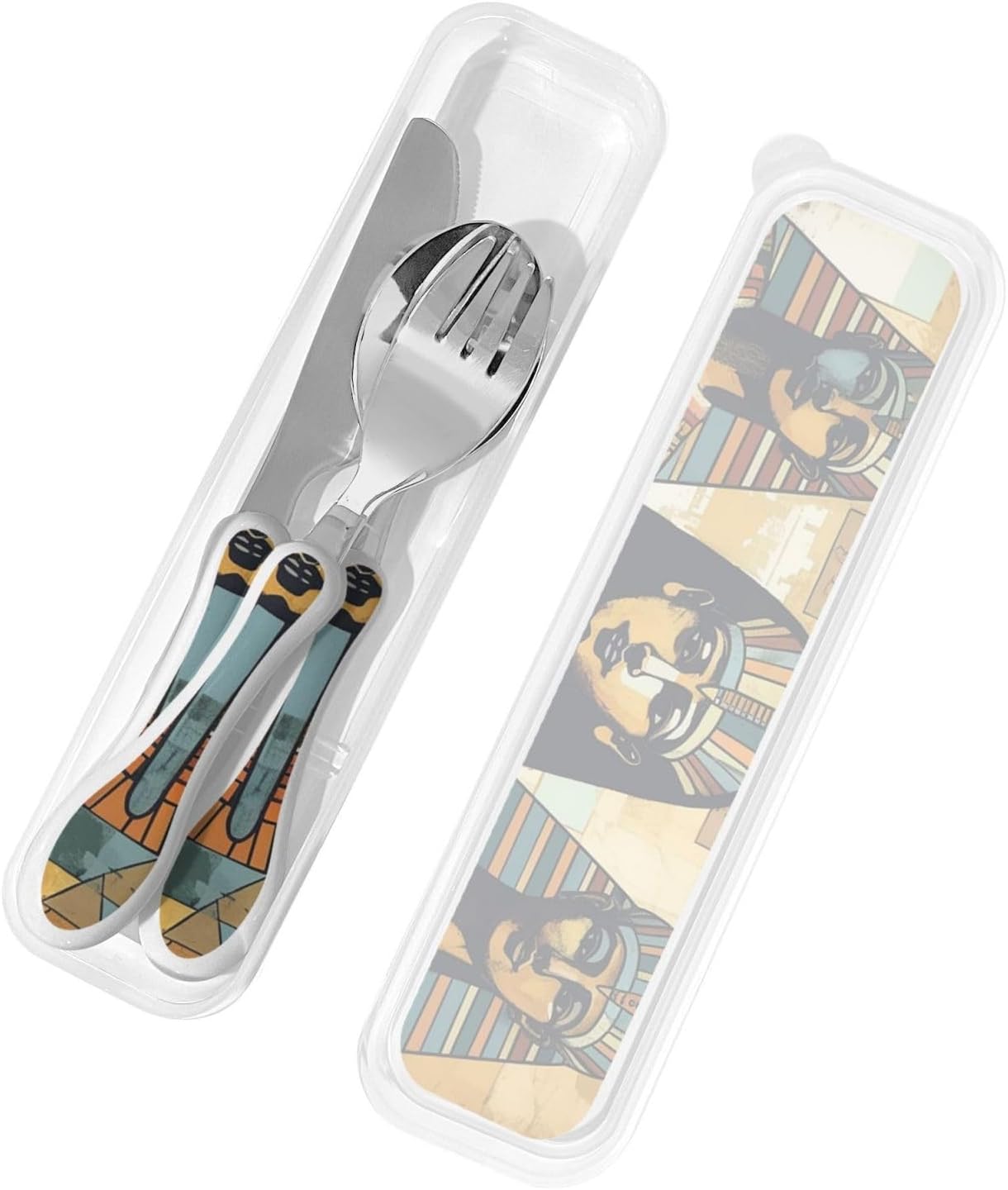 3-Piece Kids Silverware Set With Storage Case, Stainless Steel Reusable Children Safe Knife Spoon Fork Set Tropical Sunset Seaside Children Flatware Set For Kids Lunch Box