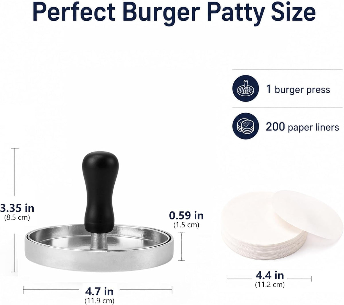 Burger Press 200 Patty Papers Set, 4.7'' Non-Stick Hamburger Maker for BBQ