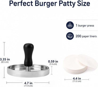 Burger Press 200 Patty Papers Set, 4.7'' Non-Stick Hamburger Maker for BBQ