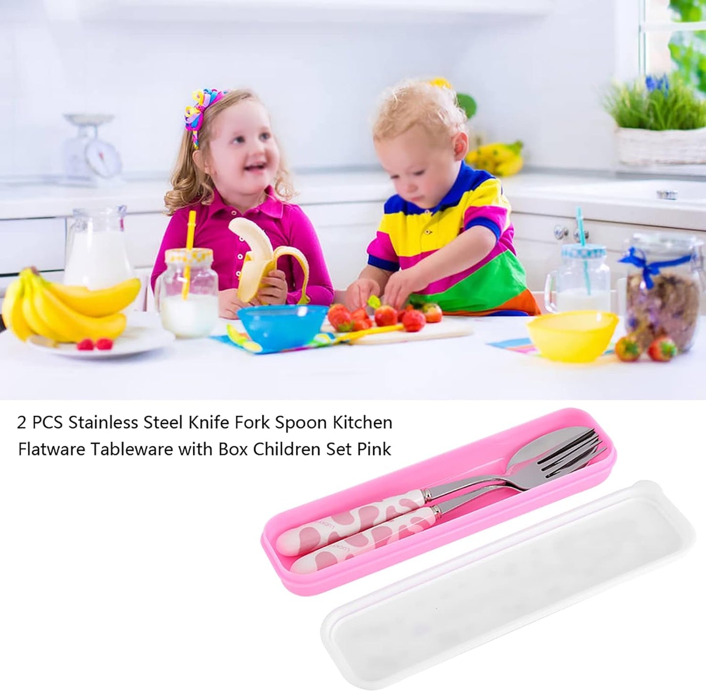 Alvinlite Portable Utensils Set with Case|2Pcs Stainless Steel Flatware for Kids for Lunch Box Workplace Camping School Picnic |Pink| travel utensils