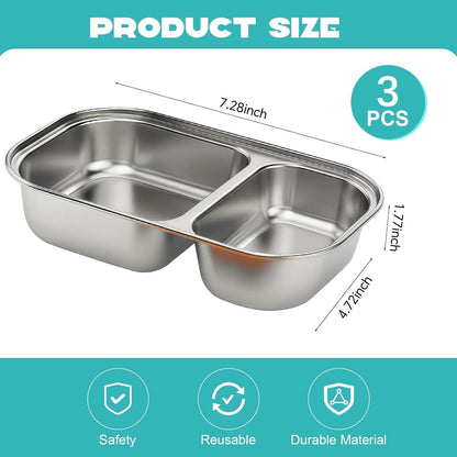 Stainless Steel Snack Containers, 6-Pack Reusable Grab and Go Containers with Lids, Dual Compartment Bento Box for Travel, Camping & Lunch Prep