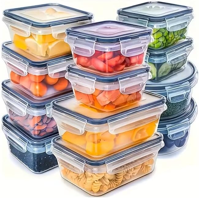 48-Piece Meal Prep Containers Set With Airtight Lids,BPA Free Food Storage Containers For Leftovers Leakproof Stackable Freezer/Microwave/Dishwasher Safe (24, Rectangular+Roud)
