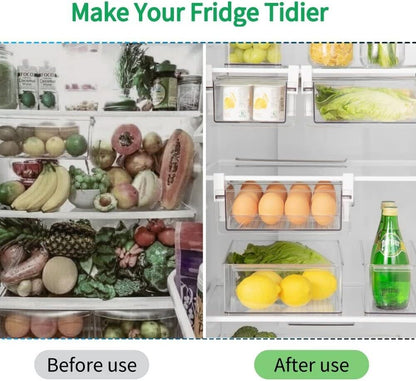 vacane Upgraded Refrigerator Drawers Organizer - Pull Out Fridge Bins with Handle, Extra-Long 19.5" Stretchable and Deep Storage