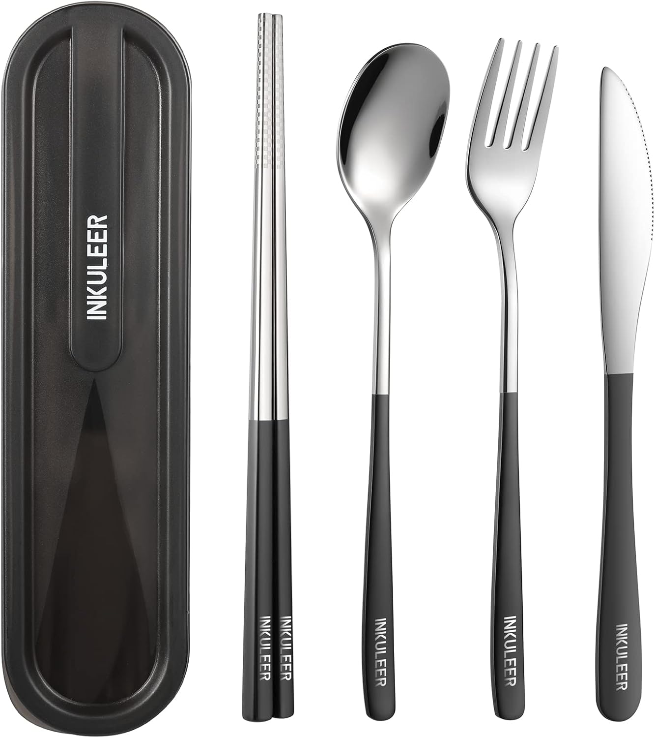 Travel cutlery set, 18/8 stainless steel cutlery, Reusable utensils set with case, Portable Silverware Lunch Box for Camping and Office (Green/knife set)