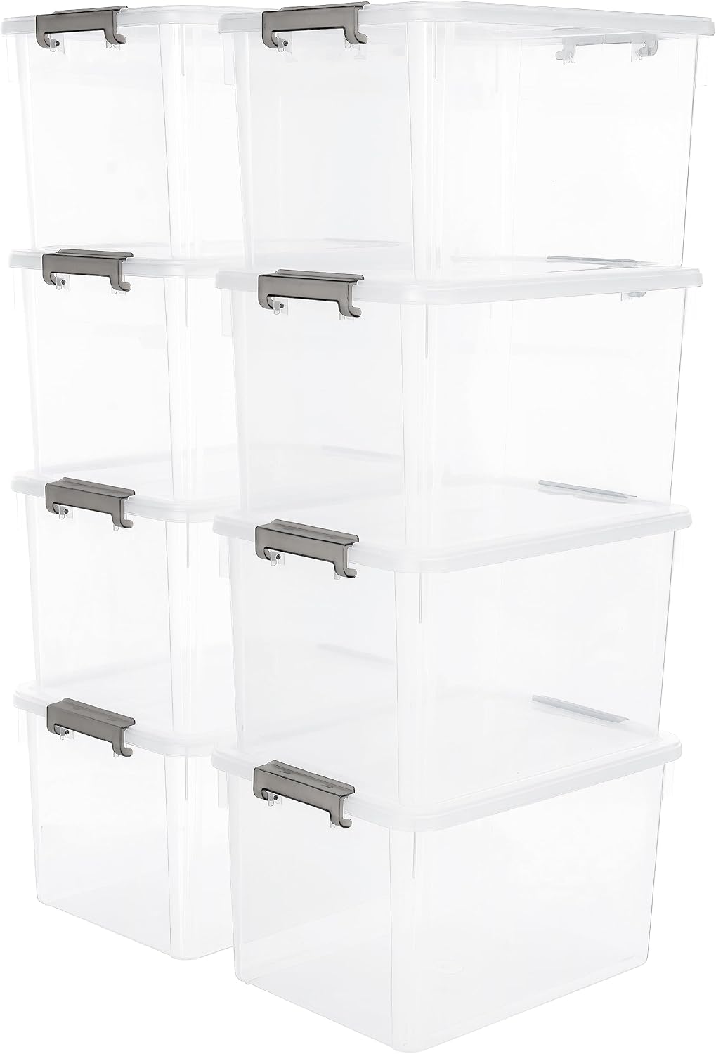 Citylife 32 QT Plastic Storage Bins with Latching Lids Stackable Storage Containers for Organizing Large Clear Storage Box for Garage, Closet, Kitchen, 4 Packs