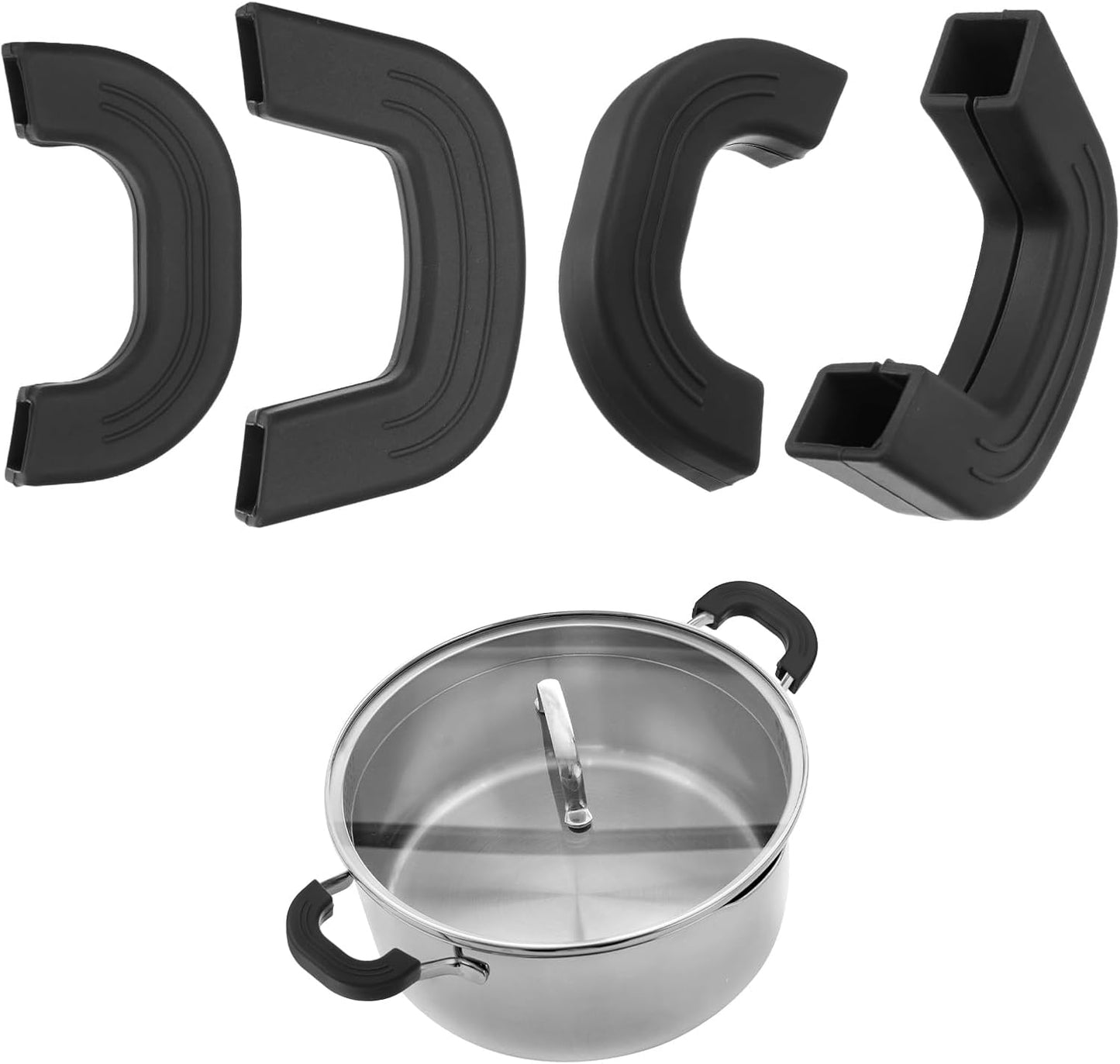 M METERXITY 4-Pack Silicone Pot Handle Covers, Heat Resistant Non-Slip Pot Holder Handle Sleeve for Skillet/Wok Cooking [9.1cm 7.9cm, Black]