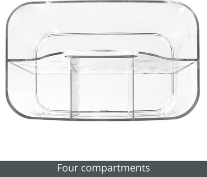 mDesign Plastic Cutlery Storage Organizer Caddy Bin Tote with Handle - Kitchen Cabinet Divided Pantry Basket for Forks, Knives, Spoons, Napkins, Indoor/Outdoor Use, Lumiere Collection, 2 Pack - Clear