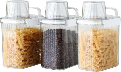 Neoflam 3 Set Airtight Kitchen Pantry Dry Food Container with Handle, Dog, Cat, Pet Feed Dispenser with Measuring Cup, Refrigerator Cabinet Organization for Cereal, Rice, Grain, Pasta (61oz, 1800ml)