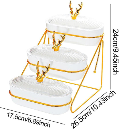 Dried Fruits Tray Snack Plates with Holder with Lid Fruit Bowls Tier Fruit Stand Serving Tray for Snack Cupcake Nuts Candies, white, 3 layer