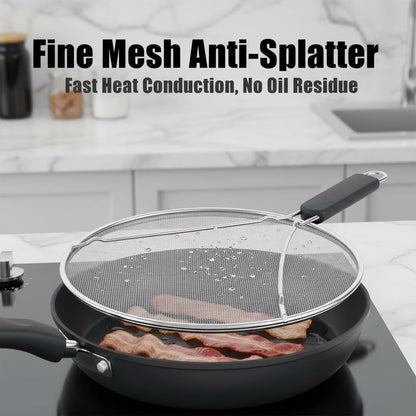Stainless Steel Splatter Guard Set of 2 for Frying Pan – 13 Inch & 10 Inch Heavy Duty Grease Splatter Screen, Oil Splash Guard for Cooking, Dishwasher Safe, Easy to Hang