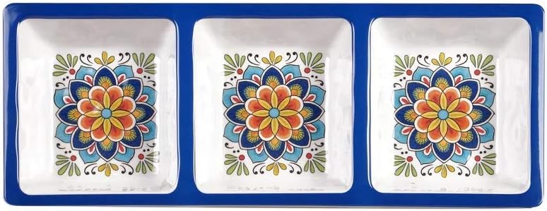 Certified International 28188 Melamine Heavy Weight Collection Portofino 3-Section Relish Tray, 450 Grams, 14.5-inch Length