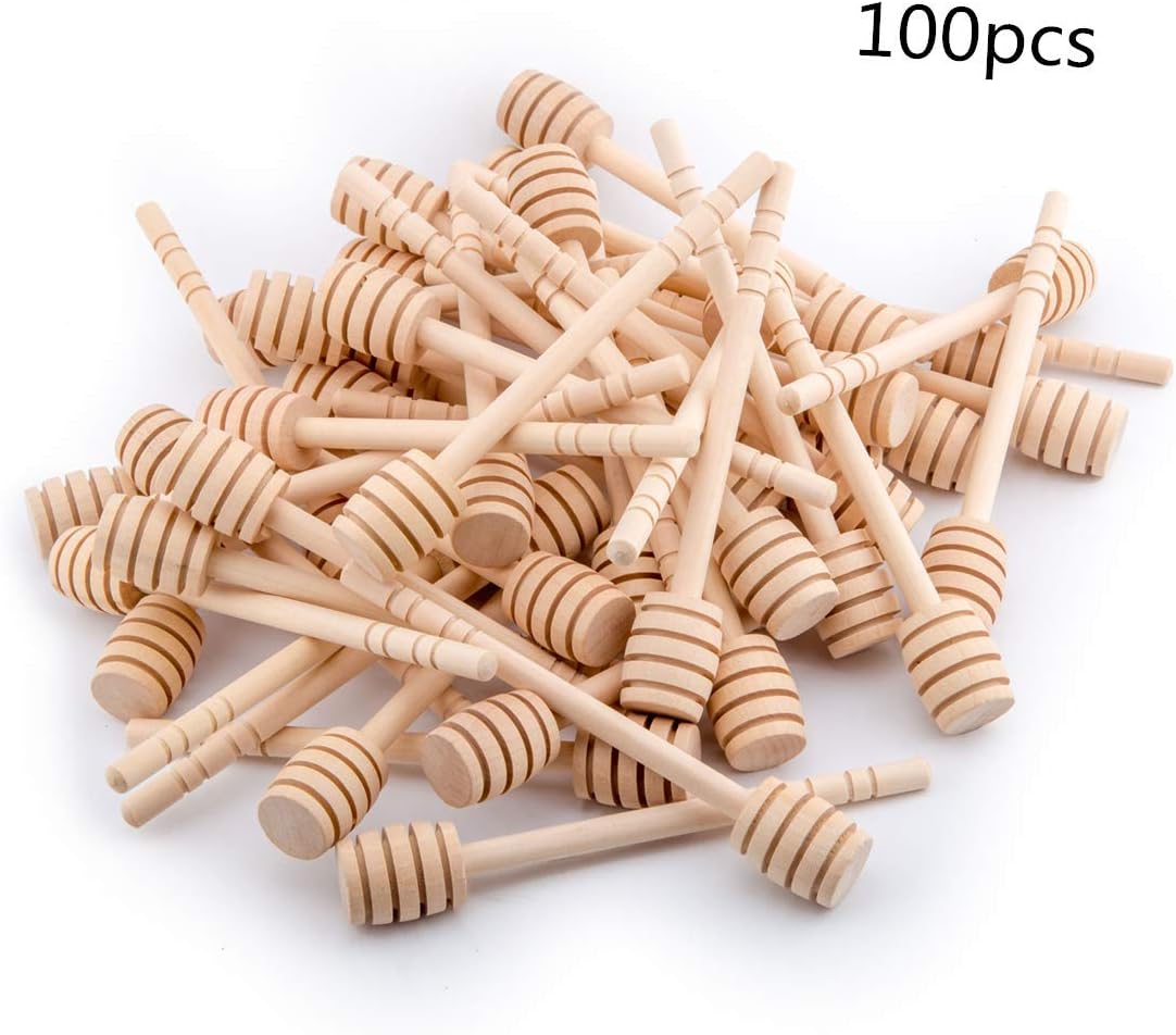100-Pack 6 Inch Portable Wooden Jam Honey Dipper Honey Sticks for Honey Jar Dispense Drizzle Honey (6inch 100pcs)