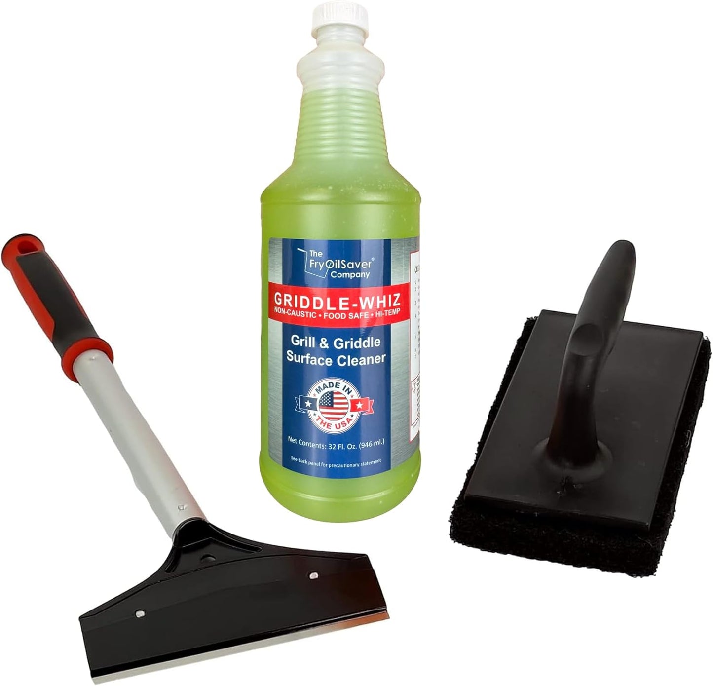 Griddle-Whiz Grill & Griddle Cleaner | Removes Grease, Food Residue, Burnt On Organics | Non-Toxic High Heat Flat Top Grill Cleaner & Food Contact Surface | Non-Caustic Formula by FryOilSaver (32oz)