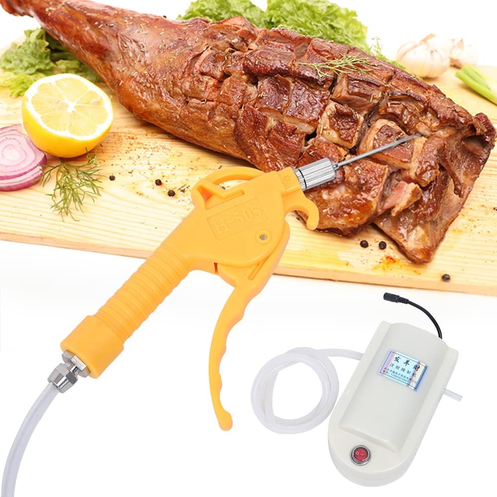 Electric Meat Marinade Injector Pump with Dual Guns, 50W Automatic Meat Injector Kit Meat Saline Syringe Pump Gun with Hose for BBQ, Turkey Pork Beef, 10 Stainless Steel Needles