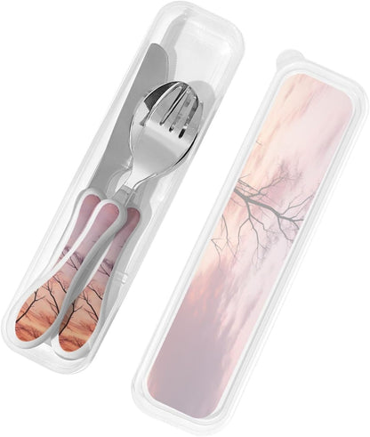 3-Piece Kids Silverware Set With Storage Case, Stainless Steel Reusable Children Safe Knife Spoon Fork Set Easter Bunny Eggs Spring Flower Rabbit Children Flatware Set For Kids Lunch Box