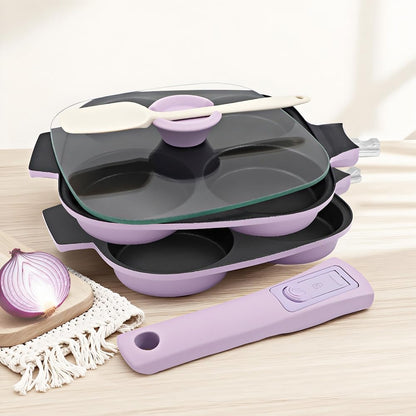 RANX INGST 4-Cup Egg Pan with Lid, Nonstick Omelette Skillet - Red