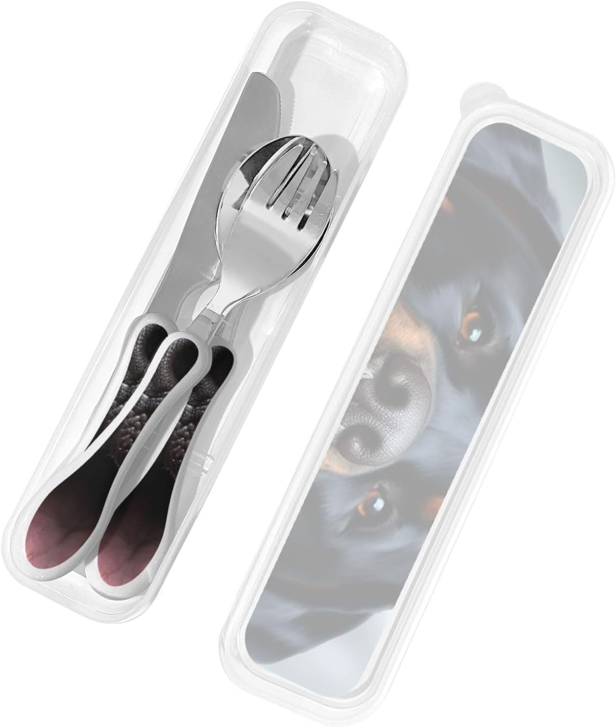 3-Piece Kids Silverware Set With Storage Case, Stainless Steel Reusable Children Safe Knife Spoon Fork Set Black White Stripes Red Rose Flowers Children Flatware Set For Kids Lunch Box