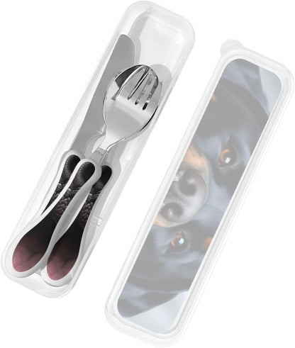 3-Piece Kids Silverware Set With Storage Case, Stainless Steel Reusable Children Safe Knife Spoon Fork Set Black White Stripes Red Rose Flowers Children Flatware Set For Kids Lunch Box