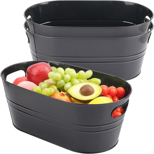 3 Pack 15.3" x 9" x 6" Yellow Metal Galvanized Tub with Handles, 3 Gallon Large Beverage Tubs for Parties, Beer, Wine, and Cocktails, Rust-Proof and Durable Ice Buckets