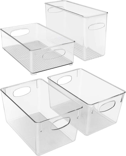 Sorbus Plastic Storage Bins Stackable Clear Pantry Organizer Box Bin for Organizing Kitchen Fridge, Food, Snack Pantry, Fruit, Vegetables, Bathroom, Wide & Narrow Deep Container Set