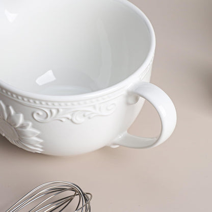 Gaolinci Sunflower Embossed Ceramic Mixing Bowl, 1 Quart Batter Bowl, with Pouring Spout and Handle