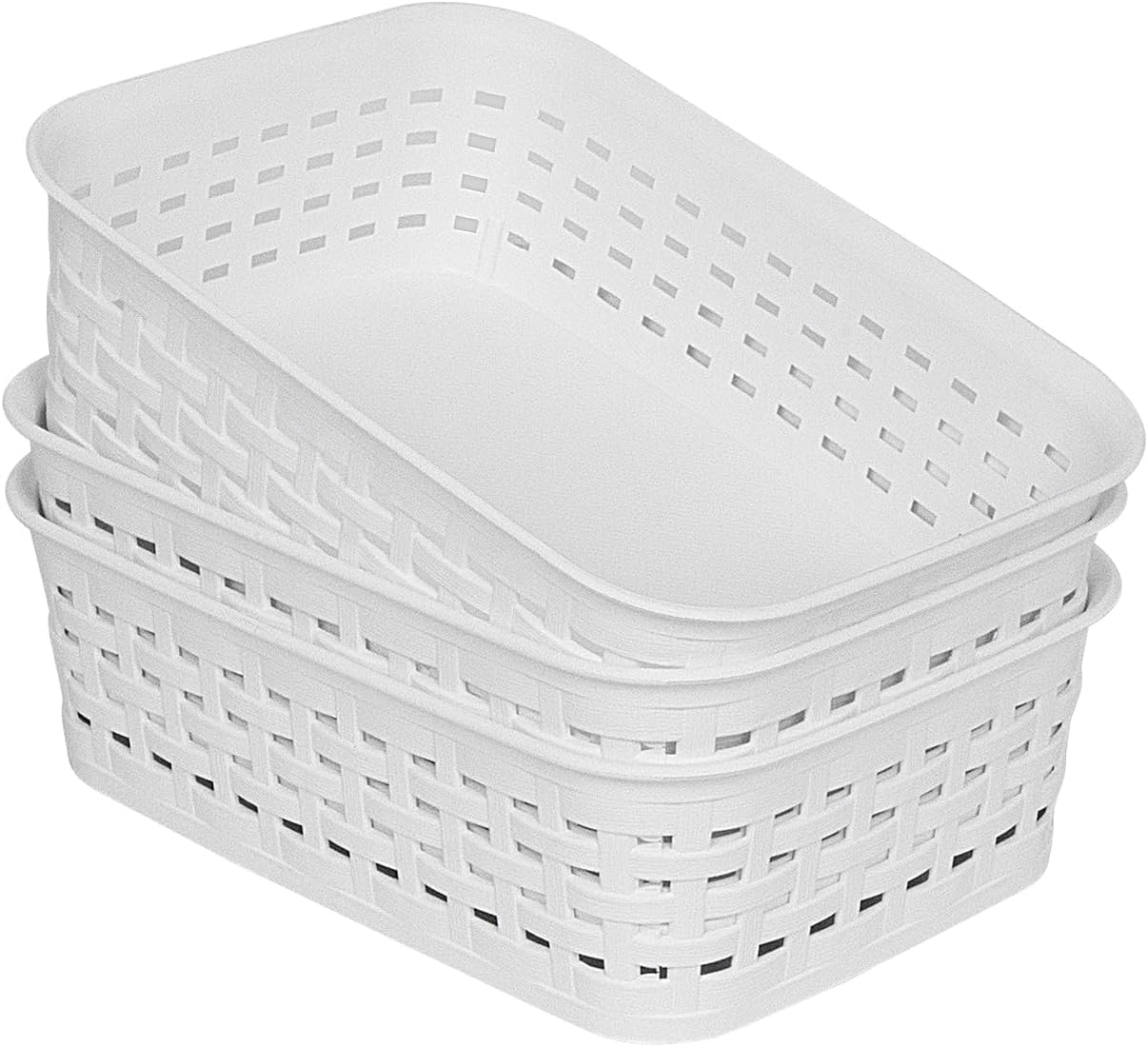Soddeph Plastic Storage Baskets for Cabinets, Household Pantry Organization with Handle,Organizer Bins for Room,Bathrooms,Under-Sink,Kitchen (Black, L-3PACK)
