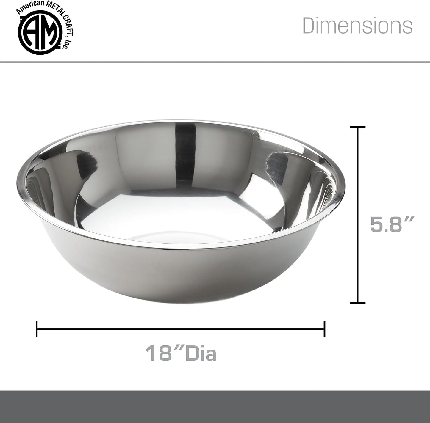 American Metalcraft 16" Stainless Steel Mixing Bowl - 13-Quart Durable Metal Bowls for Mixing, Large Stainless Steel Bowl