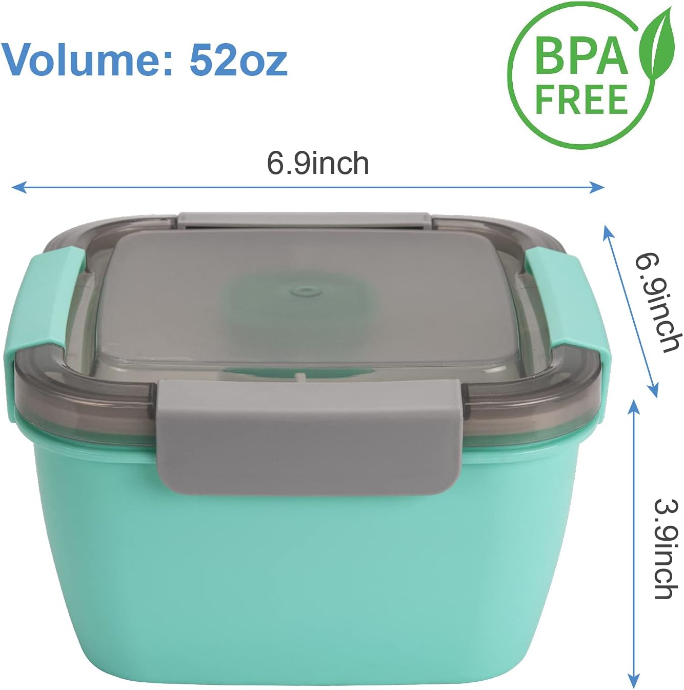 Freshmage Salad Lunch Container To Go, 52-oz Salad Bowls with 3 Compartments, Salad Dressings Container for Salad Toppings, Snacks, Men, Women (Blue)