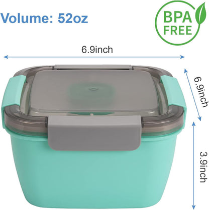 Freshmage Salad Lunch Container To Go, 52-oz Salad Bowls with 3 Compartments, Salad Dressings Container for Salad Toppings, Snacks, Men, Women (Blue)