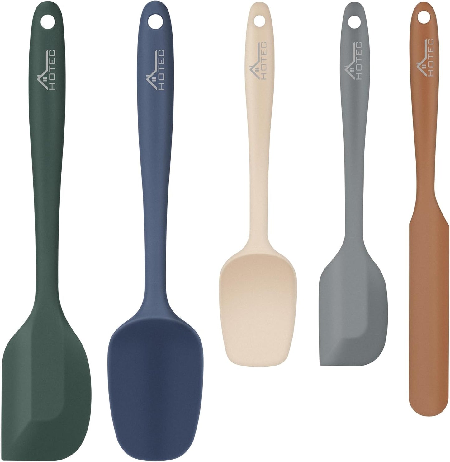 HOTEC Heat Resistant 600℉ Food Grade Silicone Rubber Spatula Set for Baking, Cooking, and Mixing Non Stick Dishwasher Safe BPA-Free Multicolor Set of 5