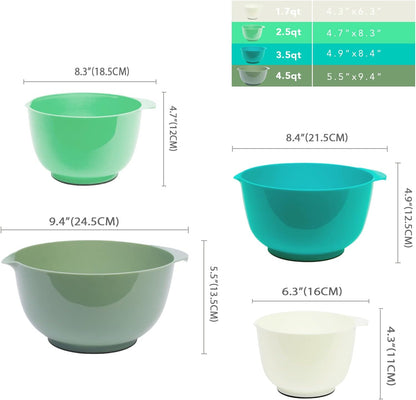 BoxedHome 4.5 Quart Large Plastic Mixing Bowls, Microwave Safe Mixing Bowl Set with Pour Spout, Nesting Bowls for Space Saving Storage(Violet Blue)