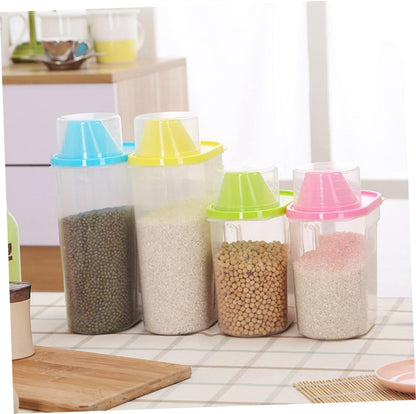 UKCOCO Clear Airtight Food Storage Container with Pour Spout and Measuring Cup Large Green Plastic Cereal Keeper for Rice Grains Beans Nuts Pantry Organization and Dampproof
