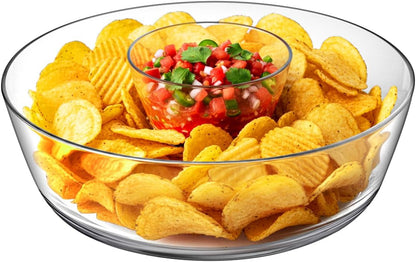 Amazing Abby - Charlie - Plastic Chip and Dip Bowl, Clear Serving Platter, Unbreakable Party Appetizer Tray, BPA-Free, Dishwasher-Safe, Great for Chips, Salsa, Veggies, Snacks, and More