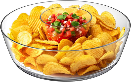 Amazing Abby - Charlie - Plastic Chip and Dip Bowl, Clear Serving Platter, Unbreakable Party Appetizer Tray, BPA-Free, Dishwasher-Safe, Great for Chips, Salsa, Veggies, Snacks, and More