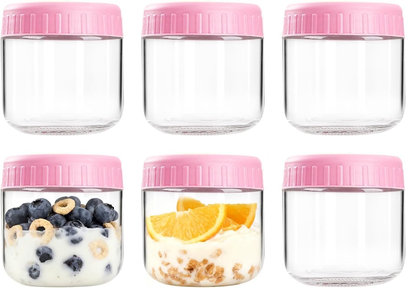 Overnight Oats Containers with Lids, 10oz Wide Mouth Mason Jars with Lids, 9 Pack Glass Jars with Airtight lid for Chia Pudding Yogurt Salad, Meal Prer Oatmeal Jars, Pink